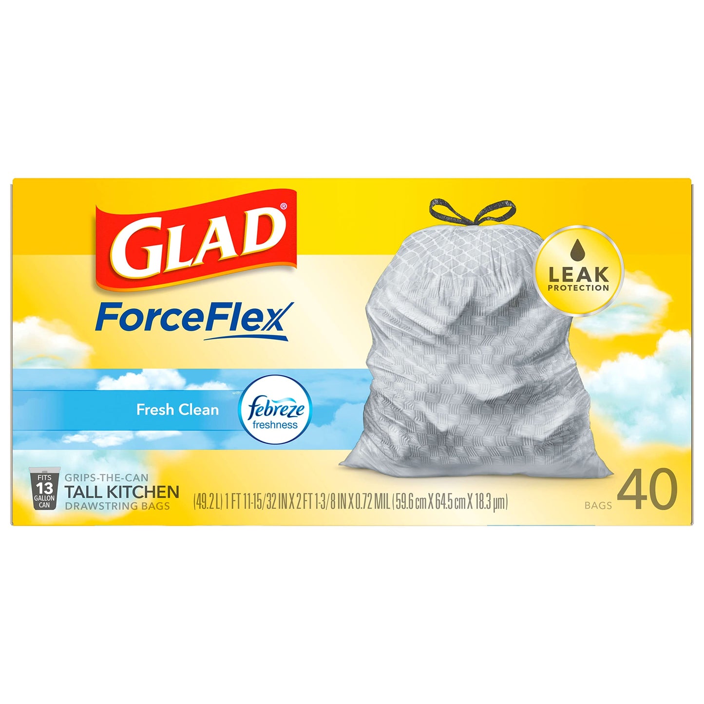 Glad ForceFlex Tall Drawstring Bags 13 Gallon – Effortless White Liners for Minimalist Pantry Storage, 110 Count
