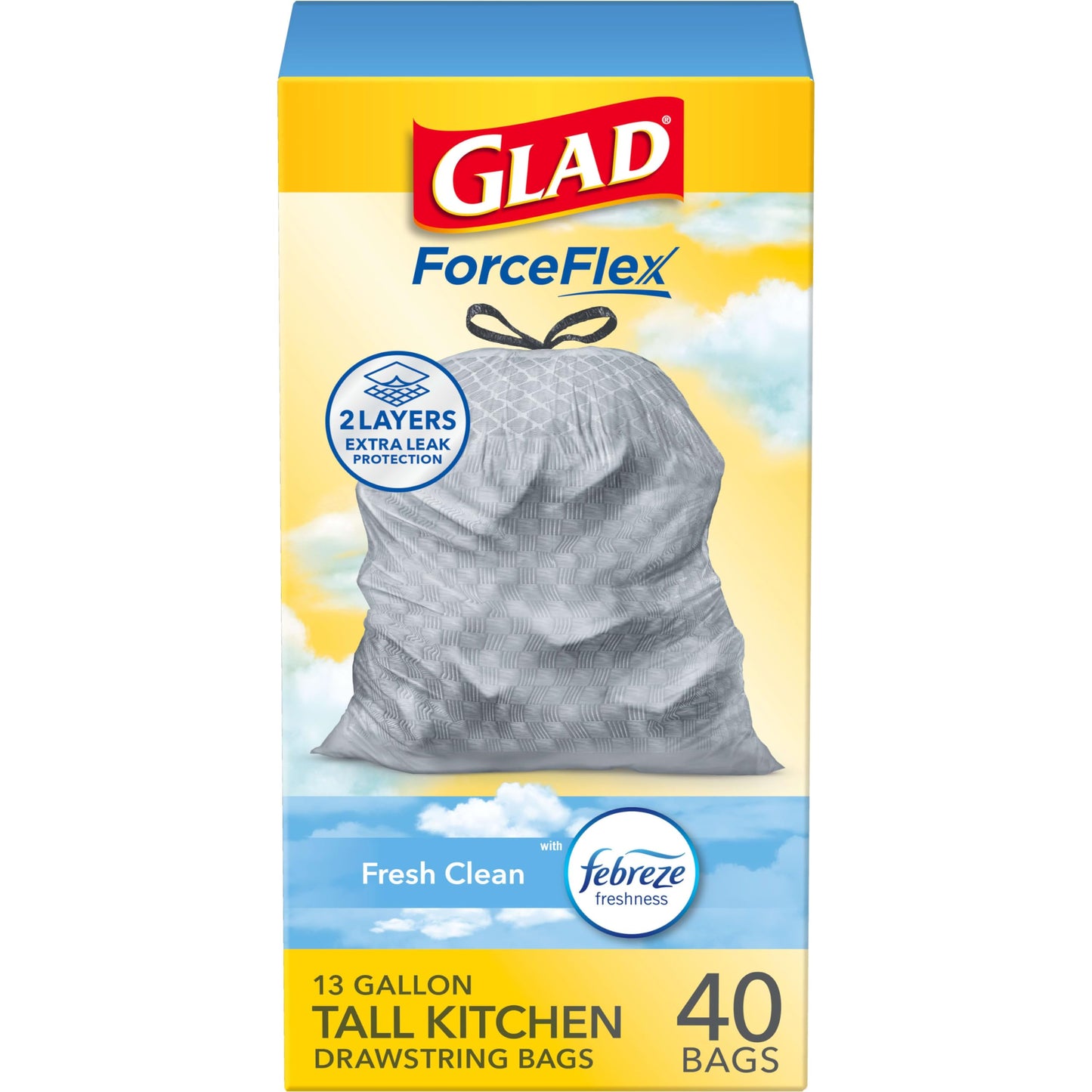 Glad ForceFlex Tall Drawstring Bags 13 Gallon – Effortless White Liners for Minimalist Pantry Storage, 110 Count