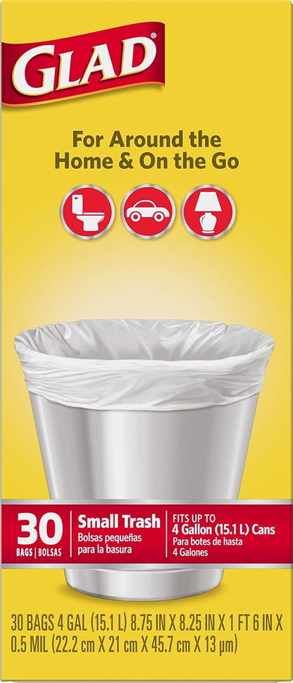 Glad Trash Bags, Small Garbage Bags - 4 Gallon White Trash Bag, Leak-Resistant Liner for Worry-Free Cleanup