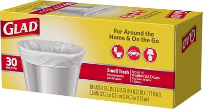 Glad Trash Bags, Small Garbage Bags - 4 Gallon White Trash Bag, Leak-Resistant Liner for Worry-Free Cleanup