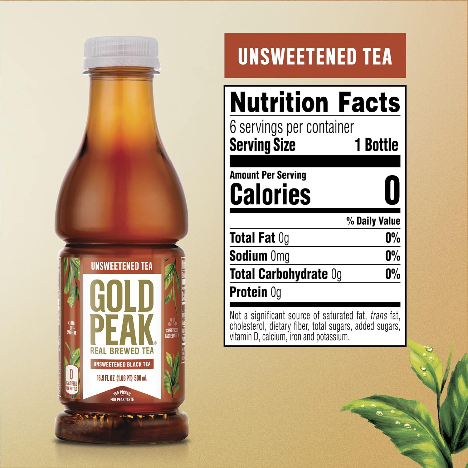 Gold Peak Zero Sugar Sweet Tea – Easy-Pack Lunchbox Drink for Day Trips and Outings, 16.9 fl oz 6 Pack