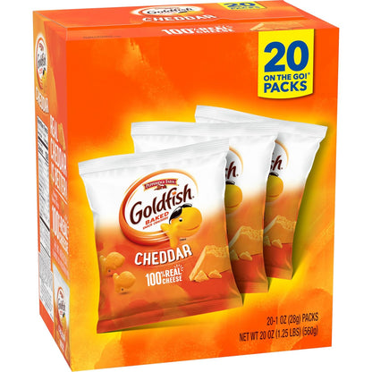 Goldfish Cheddar Cheese Crackers – Movie Night Gift Basket Snack for Adults, 20 Single-Serve Bags