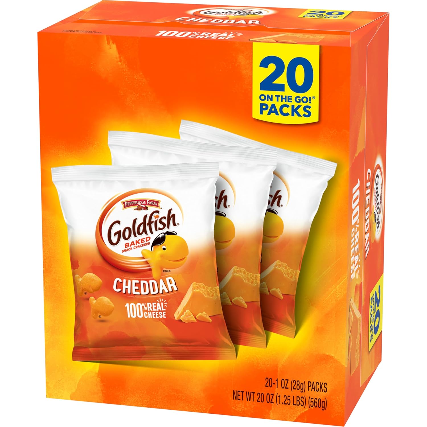 Goldfish Cheddar Cheese Crackers – Movie Night Gift Basket Snack for Adults, 20 Single-Serve Bags