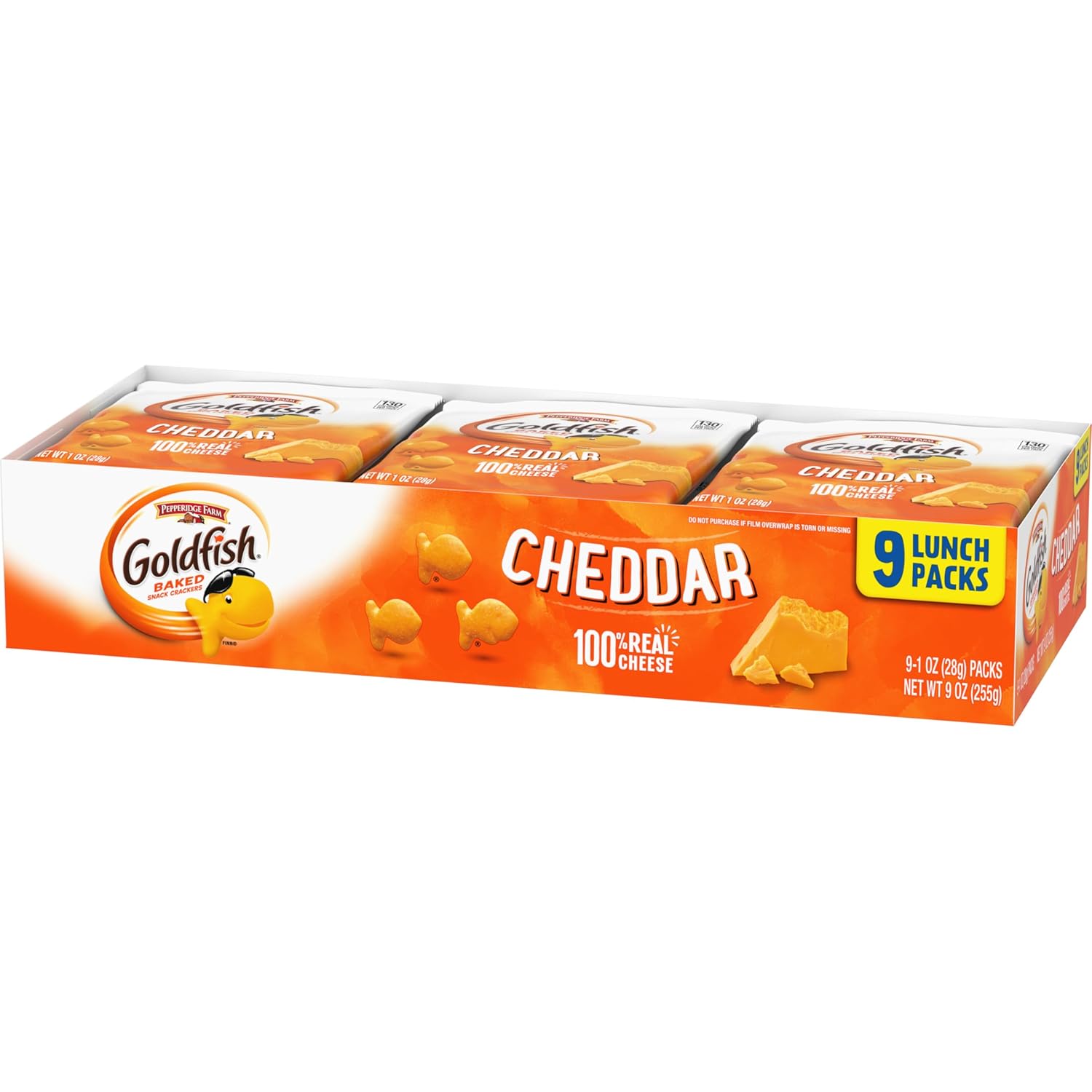 Goldfish Cheddar Cheese Crackers – Stay-Focused Fuel for the Office, Baked Real Cheese Packs, 9 Count Tray
