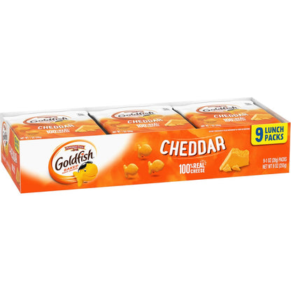 Goldfish Cheddar Cheese Crackers – Stay-Focused Fuel for the Office, Baked Real Cheese Packs, 9 Count Tray