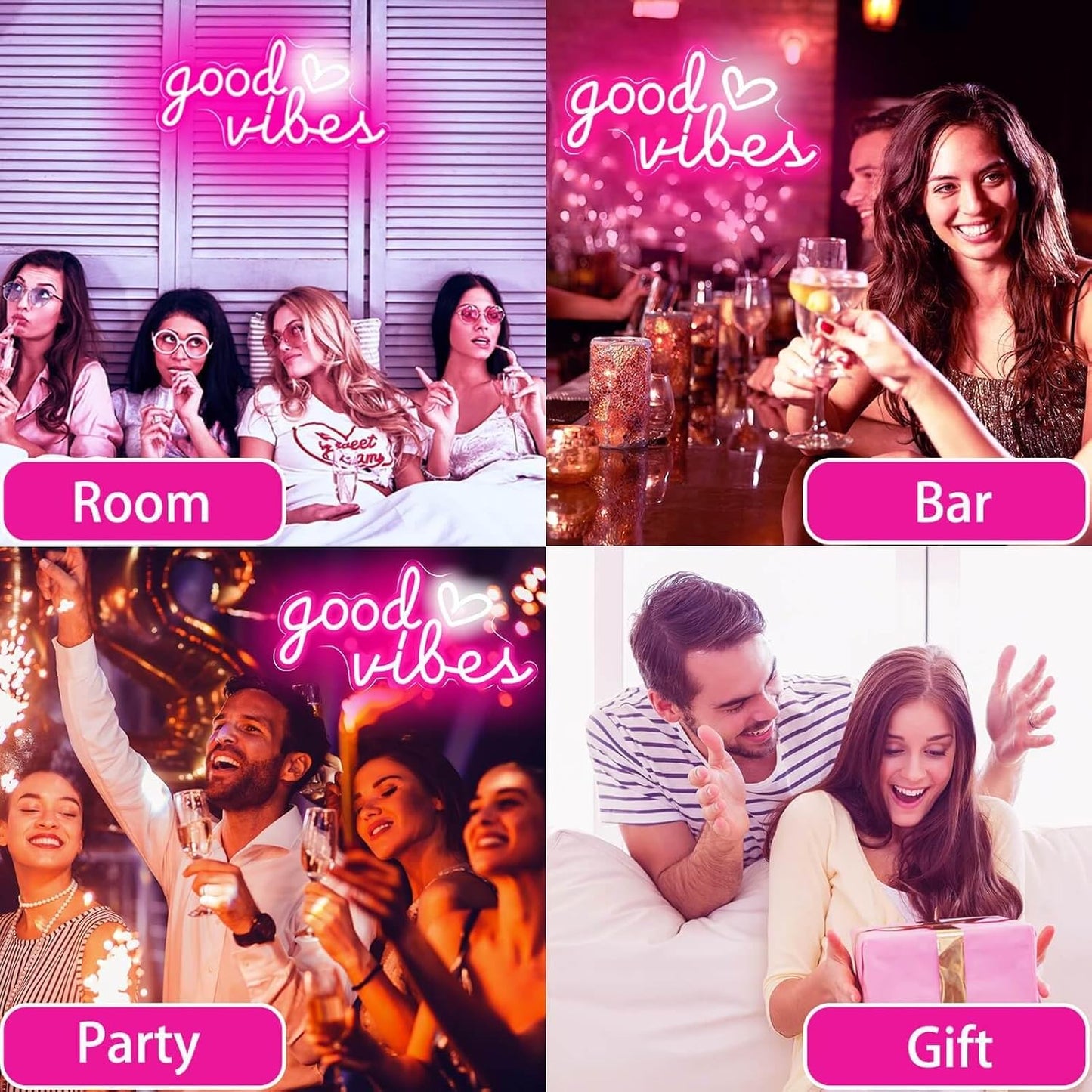 Good Vibes Neon Sign – Soothing Heart-Shaped LED Sign for Mindfulness Space and Yoga Room Decor