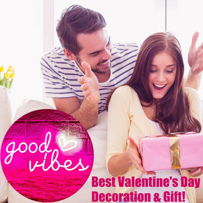 Good Vibes Neon Sign – Soothing Heart-Shaped LED Sign for Mindfulness Space and Yoga Room Decor