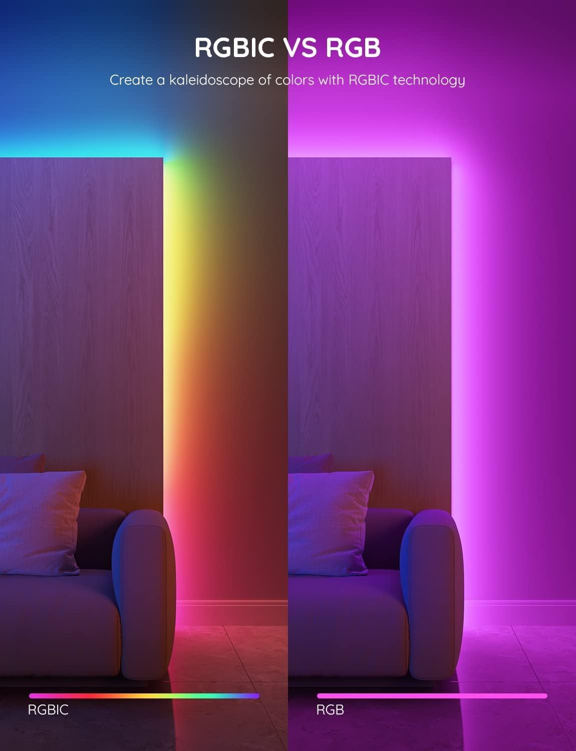 Govee RGBIC LED Strip Lights – Less-Is-More Smart Lighting with Simple Scene Switching, 16.4ft