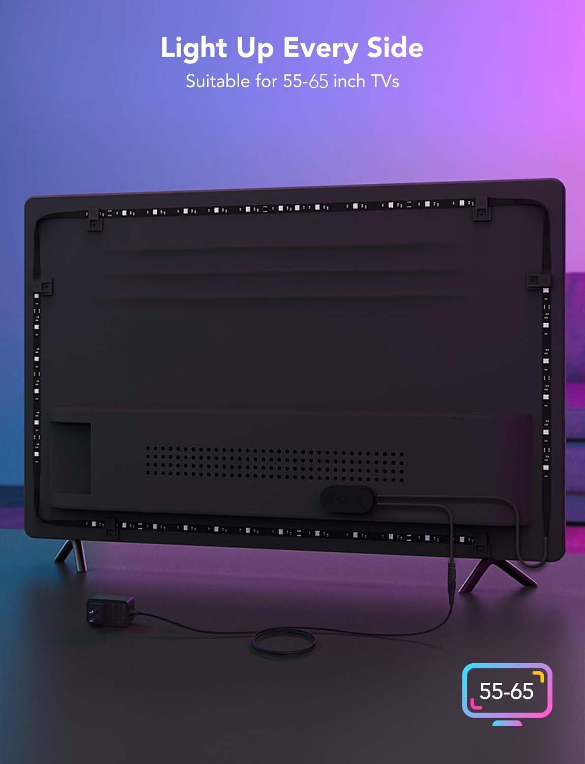 Govee RGBIC TV Backlight – Fun and Safe Kids' TV Area Lighting with App Parental Scene Control for 55-65 Inch TVs
