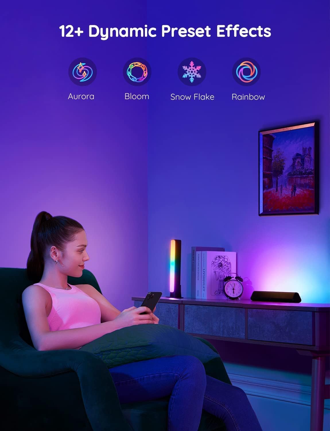 Govee Smart Light Bars Valentine's Day Gift for Her, Dimmable RGBICWW Bedroom Mood Lighting with Voice and App Control