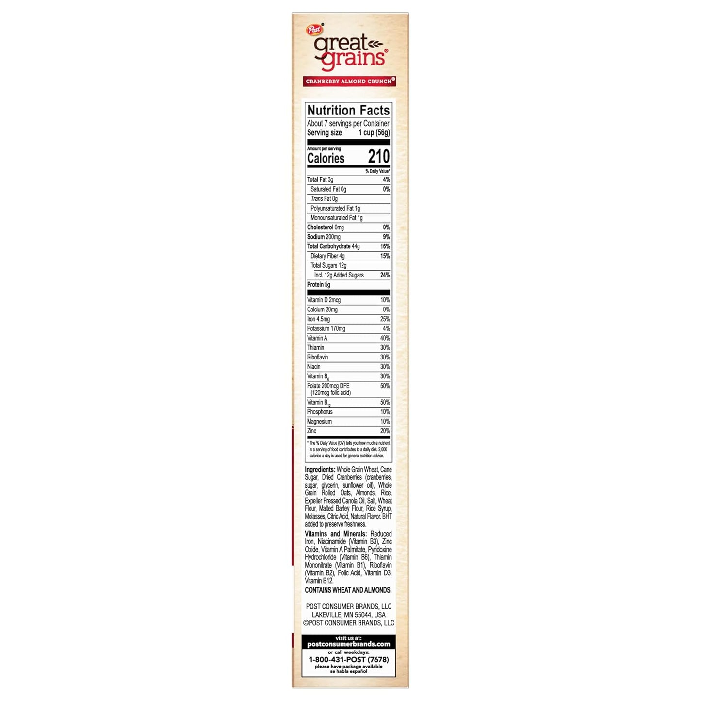 Great Grains Cranberry Almond Crunch Cereal – Grab-and-Go Non-GMO Cereal for Productive Weekday Routines, 14 oz