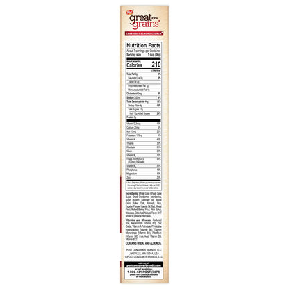 Great Grains Cranberry Almond Crunch Cereal – Grab-and-Go Non-GMO Cereal for Productive Weekday Routines, 14 oz