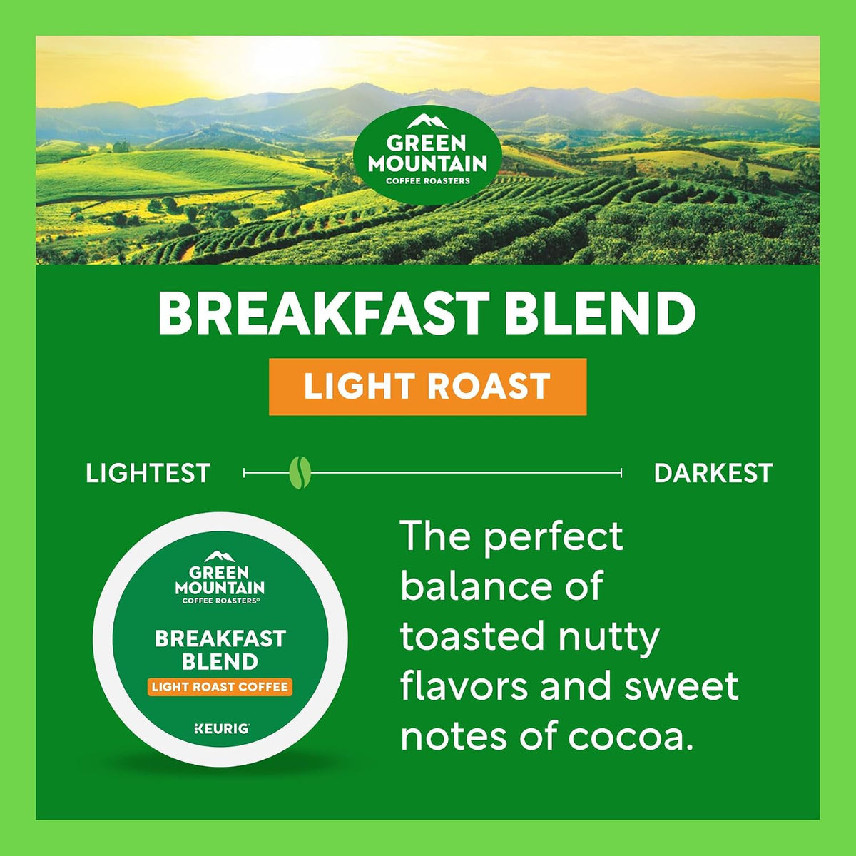 Green Mountain Coffee Roasters Breakfast Blend K-Cup Pods – Home Office Coffee for Busy Remote Professionals, 96 Count