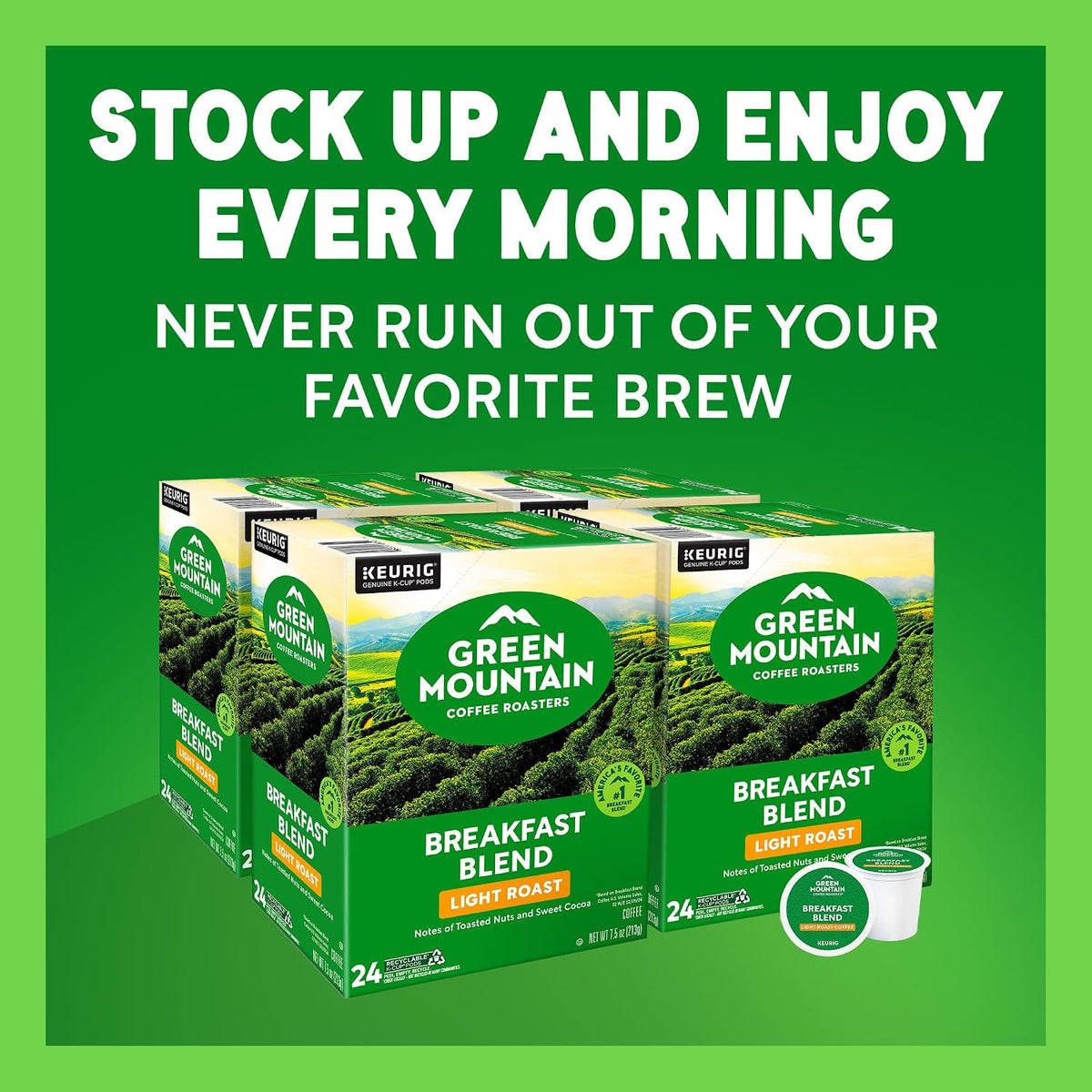 Green Mountain Coffee Roasters Breakfast Blend K-Cup Pods – Home Office Coffee for Busy Remote Professionals, 96 Count