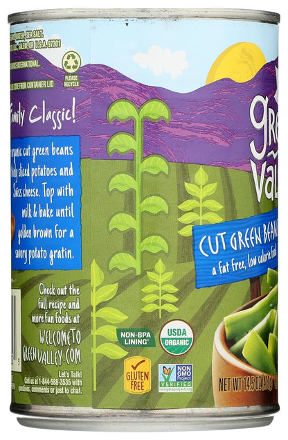 Green Valley Organic Cut Green Beans – Sea Salt Only Organic Beans for Uncluttered Pantry Storage, Ready in 5 Minutes