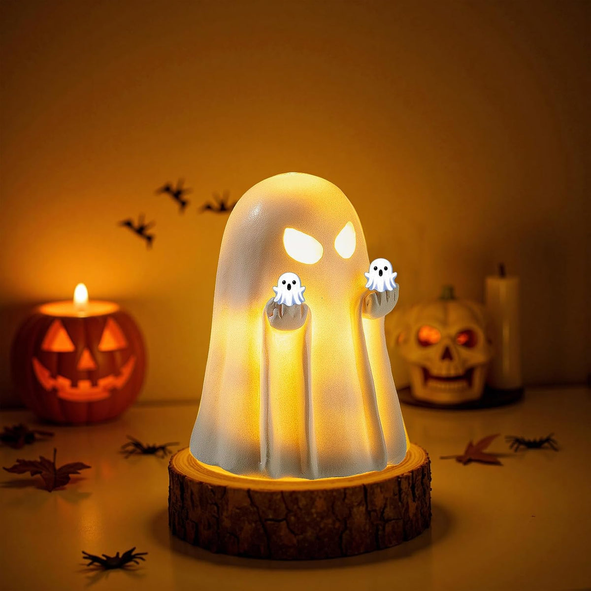 Halloween Ghost Figurine – Cute Non-Scary LED Decor Safe for Kids' Bedrooms, Playrooms, and Nursery Shelves