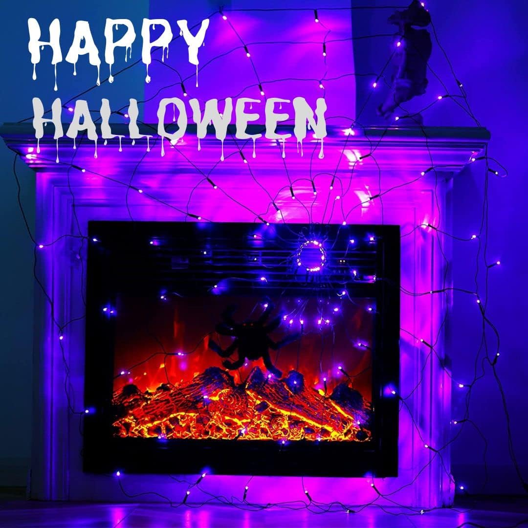 Halloween Web Lights with Spider – 4FT Cozy Living Room Centerpiece, 8 Mode Remote Decor