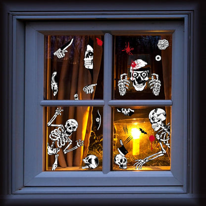 Halloween Window Clings - Spooky Housewarming Gift for Her, Reusable Skeleton Decals for Home Glass Decor