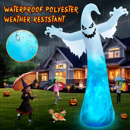 HalloweenProps 12FT Flame-Look Ghost Inflatables – Safe, Flame-Free Outdoor Halloween Display for Front Lawns, Driveways, and Trick-or-Treat Night
