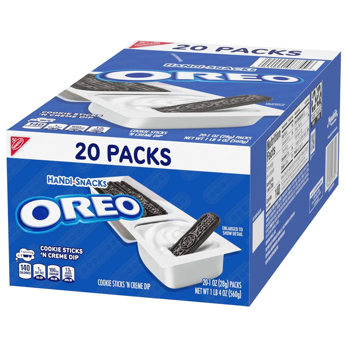 Handi-Snacks OREO Cookie Sticks with Creme Dip for Beach Days, Car Rides, and Tailgating, 20 Single-Serve Packs