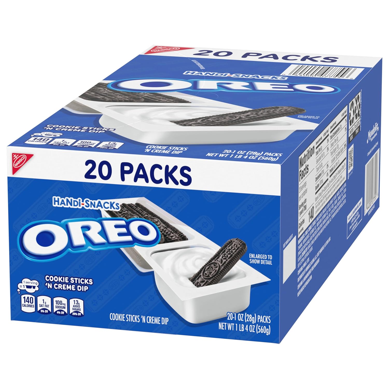 Handi-Snacks OREO Cookie Sticks with Creme Dip for Beach Days, Car Rides, and Tailgating, 20 Single-Serve Packs