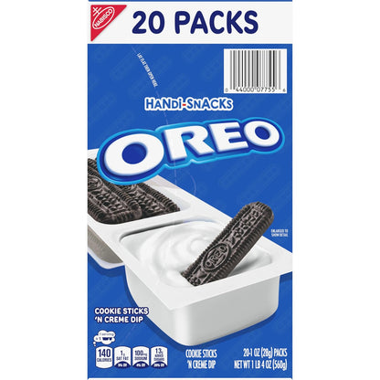 Handi-Snacks OREO Cookie Sticks with Creme Dip for Beach Days, Car Rides, and Tailgating, 20 Single-Serve Packs