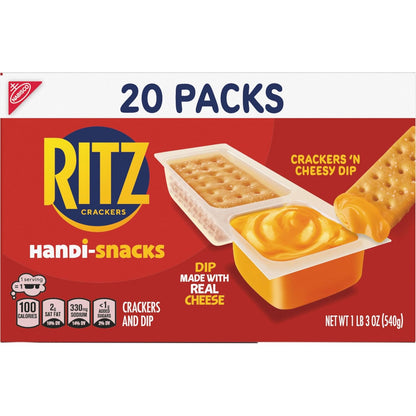 Handi-Snacks RITZ Crackers and Real Cheese Dip Snack Packs – No-Refrigeration Lunchbox Snack for Kids, 20 ct