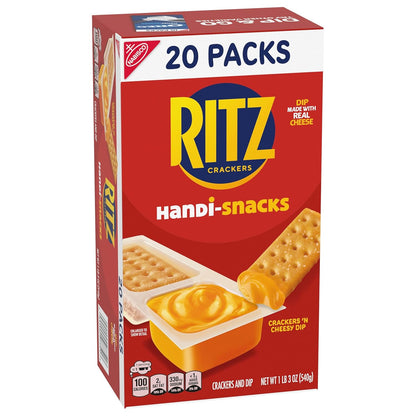 Handi-Snacks RITZ Crackers and Real Cheese Dip Snack Packs – No-Refrigeration Lunchbox Snack for Kids, 20 ct