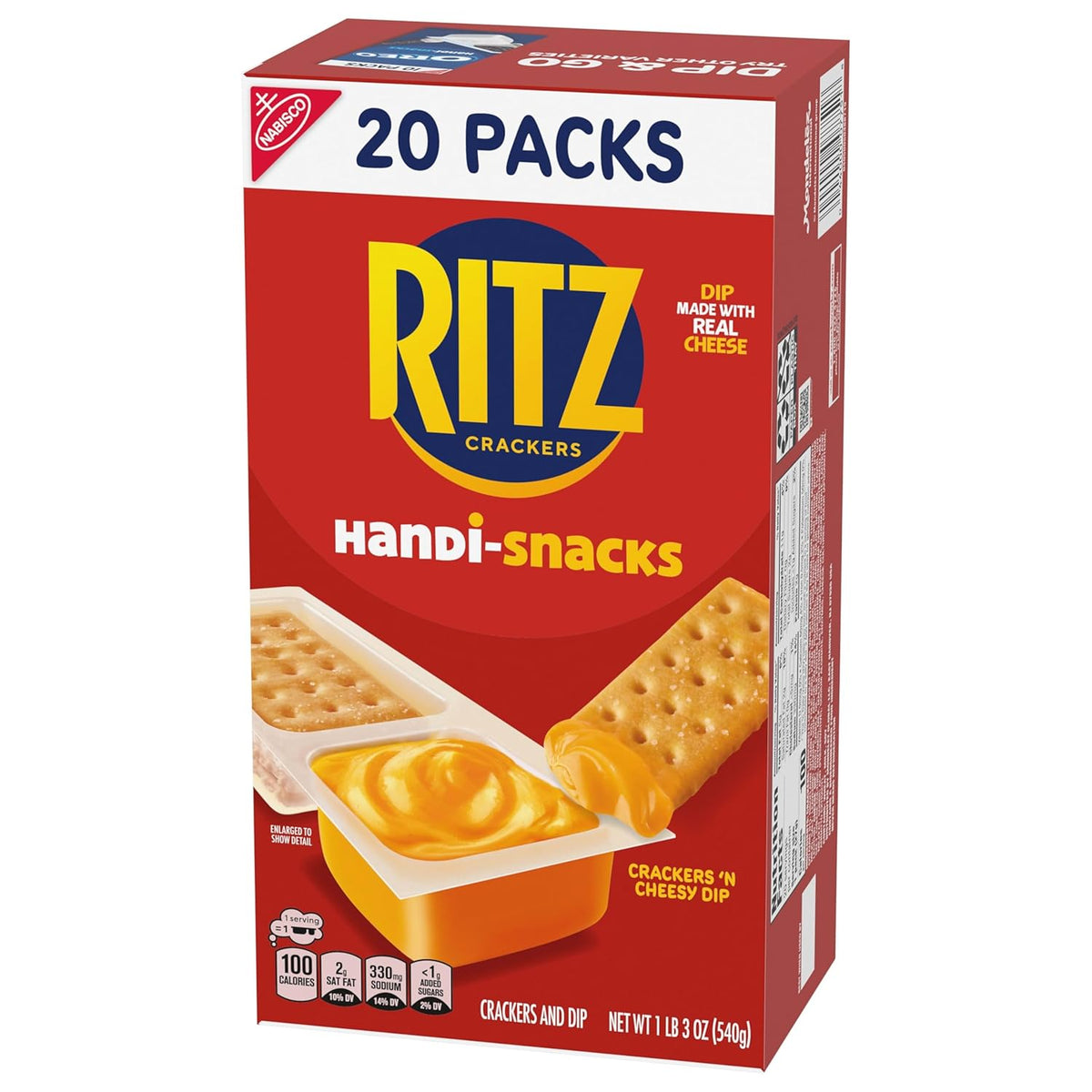 Handi-Snacks RITZ Crackers and Real Cheese Dip Snack Packs – No-Refrigeration Lunchbox Snack for Kids, 20 ct