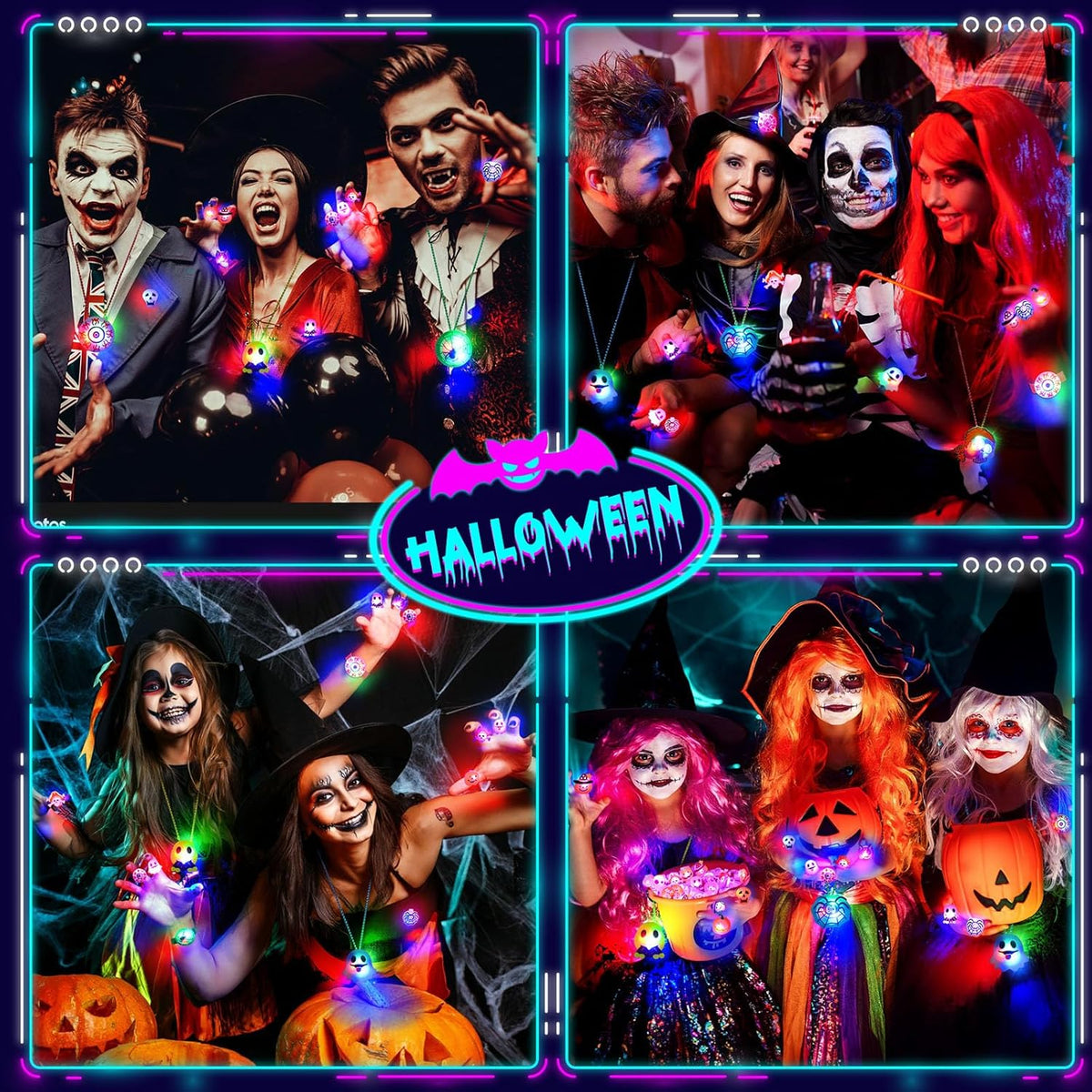 HAOHAN Children Halloween Treat Prizes – 118 Pcs LED Flashing Rings Necklaces Bracelets for Elementary School Carnival