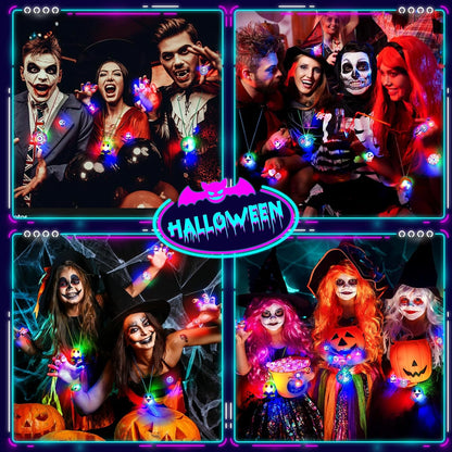 HAOHAN Children Halloween Treat Prizes – 118 Pcs LED Flashing Rings Necklaces Bracelets for Elementary School Carnival