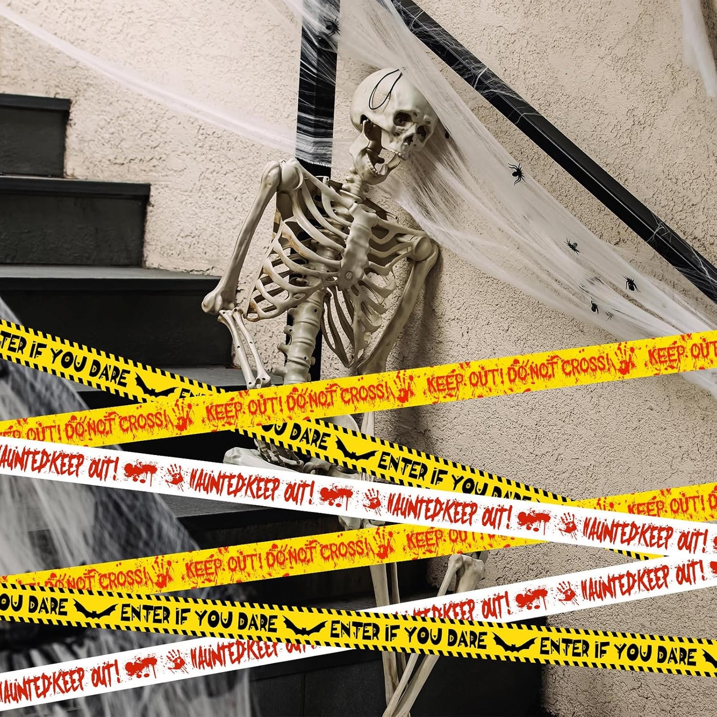 HauntHouse Outdoor Halloween Tape Set – UV Resistant Caution Roll for Fence, Railing, and Stair Wrap