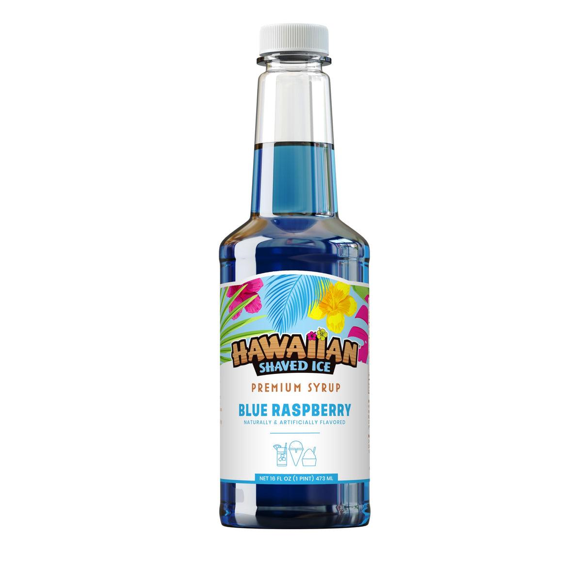 Hawaiian Shaved Ice Blue Raspberry Syrup - Made Nut Soy Dairy Free in the USA - Flavor Fluffy Shaved &amp;amp; Crunchy Snow Cone - Shelf Stable After Opening - Makes 8 Servings - 16 ounces
