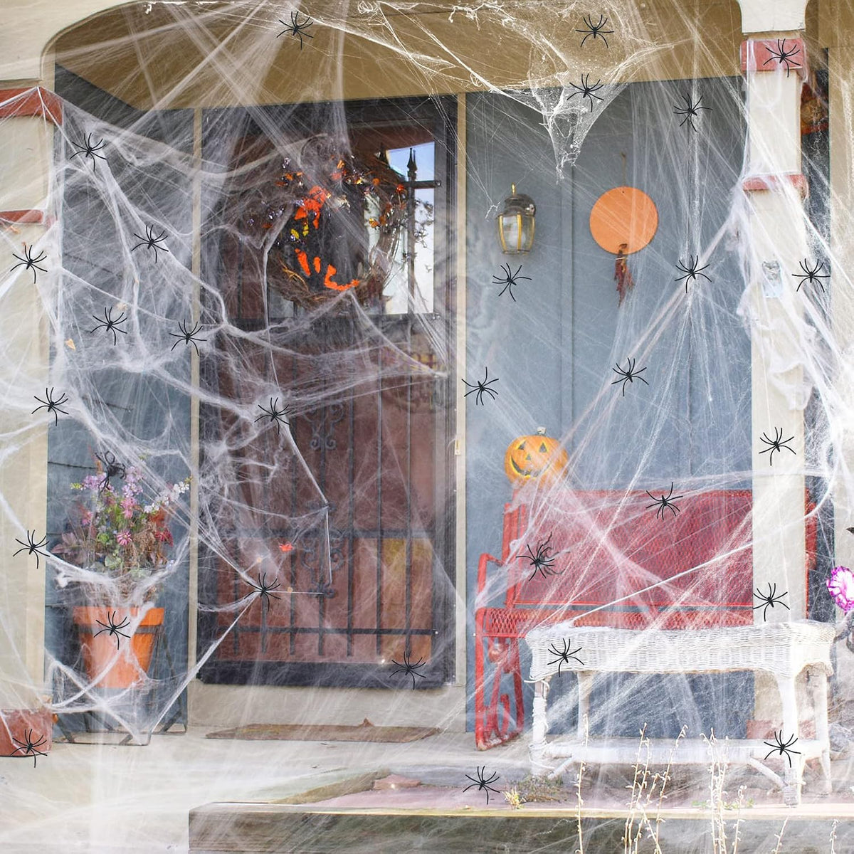 Heavy-Duty Spider Web Halloween Decorations for Front Porch, Yard, and Patio
