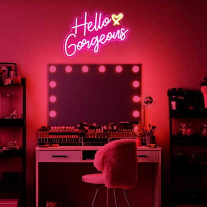 Hello Gorgeous Neon Sign – Above-Bed Headboard Wall Decor, Pink LED Neon Light with Timer for Cozy Bedrooms
