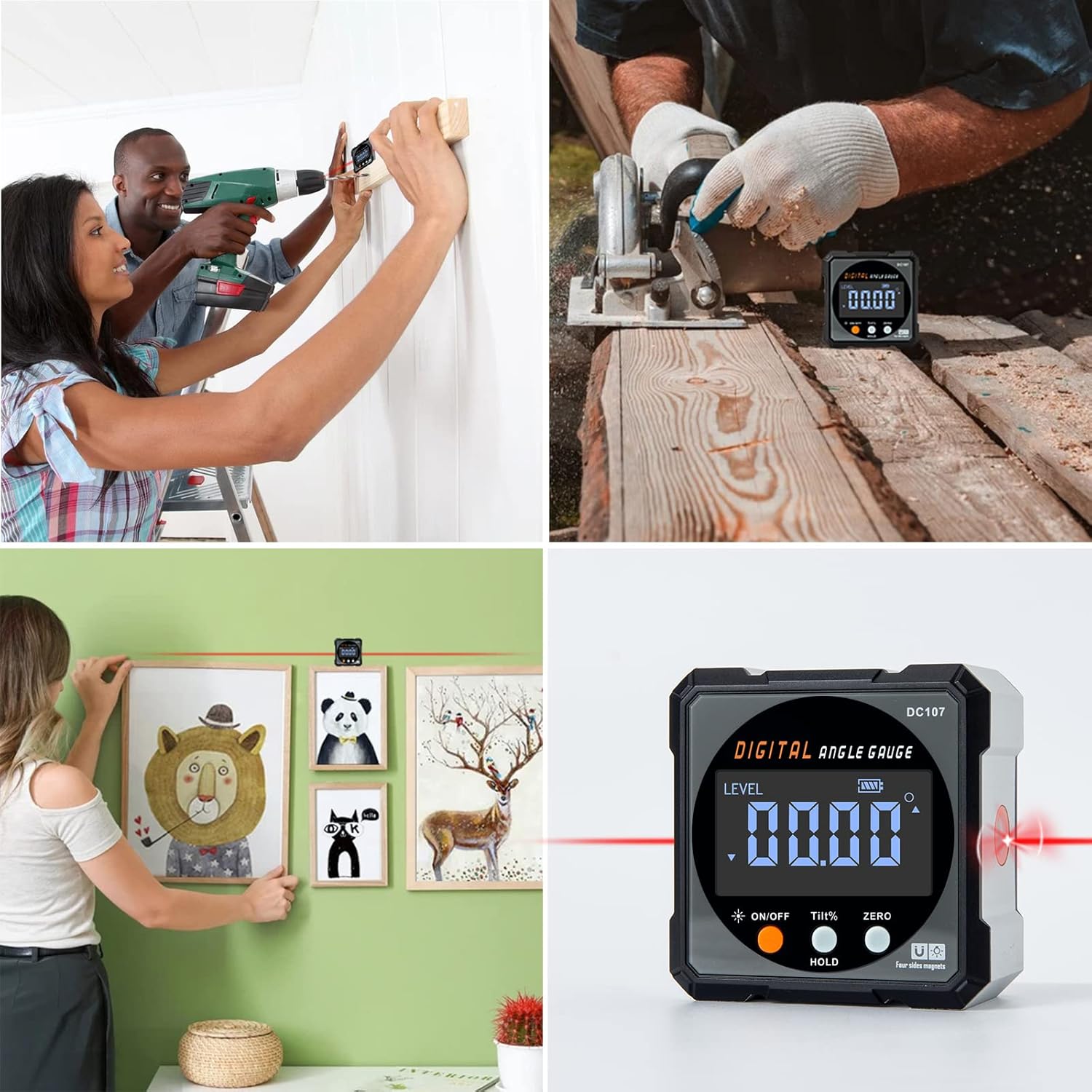 HERRMILL Digital Angle Finder with Dual Laser - Safer Alternative to Bubble Levels for Precision Cuts, Stable Magnetic Mount