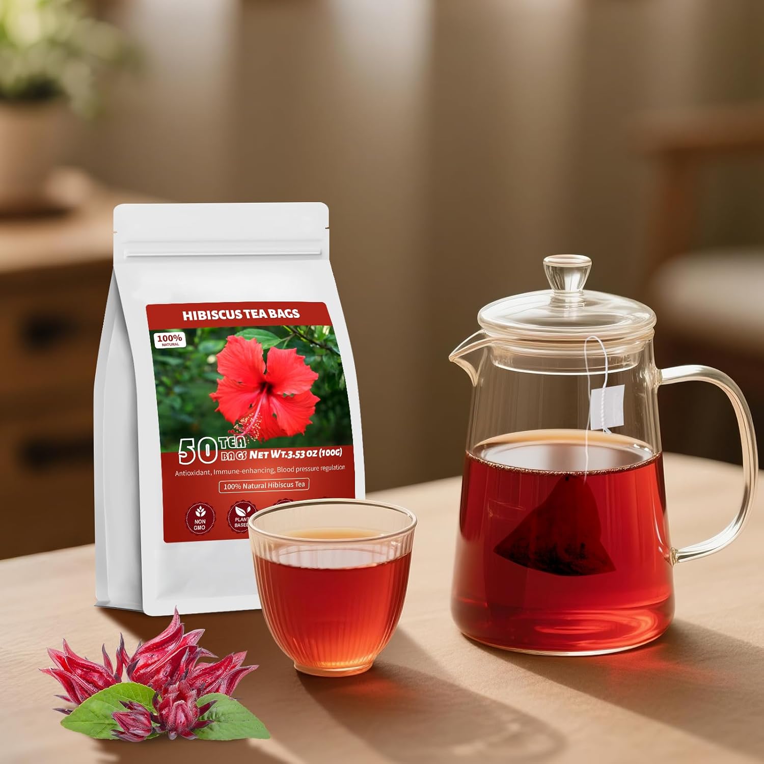 Hibiscus Tea Bags – Picnic Beverage for Open Air Lounging, Portable Caffeine-Free Herbal Drink