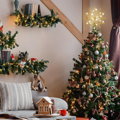 hogardeck Glittered Snowflake Tree Top Decoration – Aesthetic Holiday Focal Point for Den and Family Room, Warm LED Glow