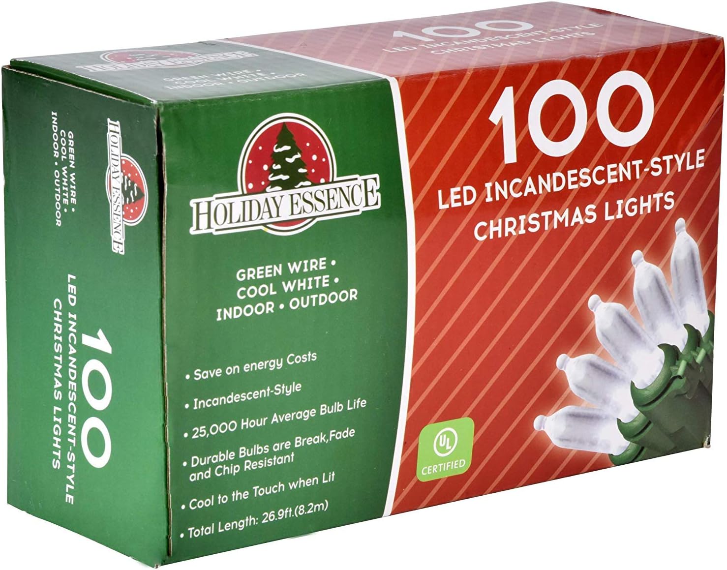 Holiday Essence Child and Pet Safe LED Strand Lights, Flameless Cool White Indoor String with 25,000-Hour Lifespan
