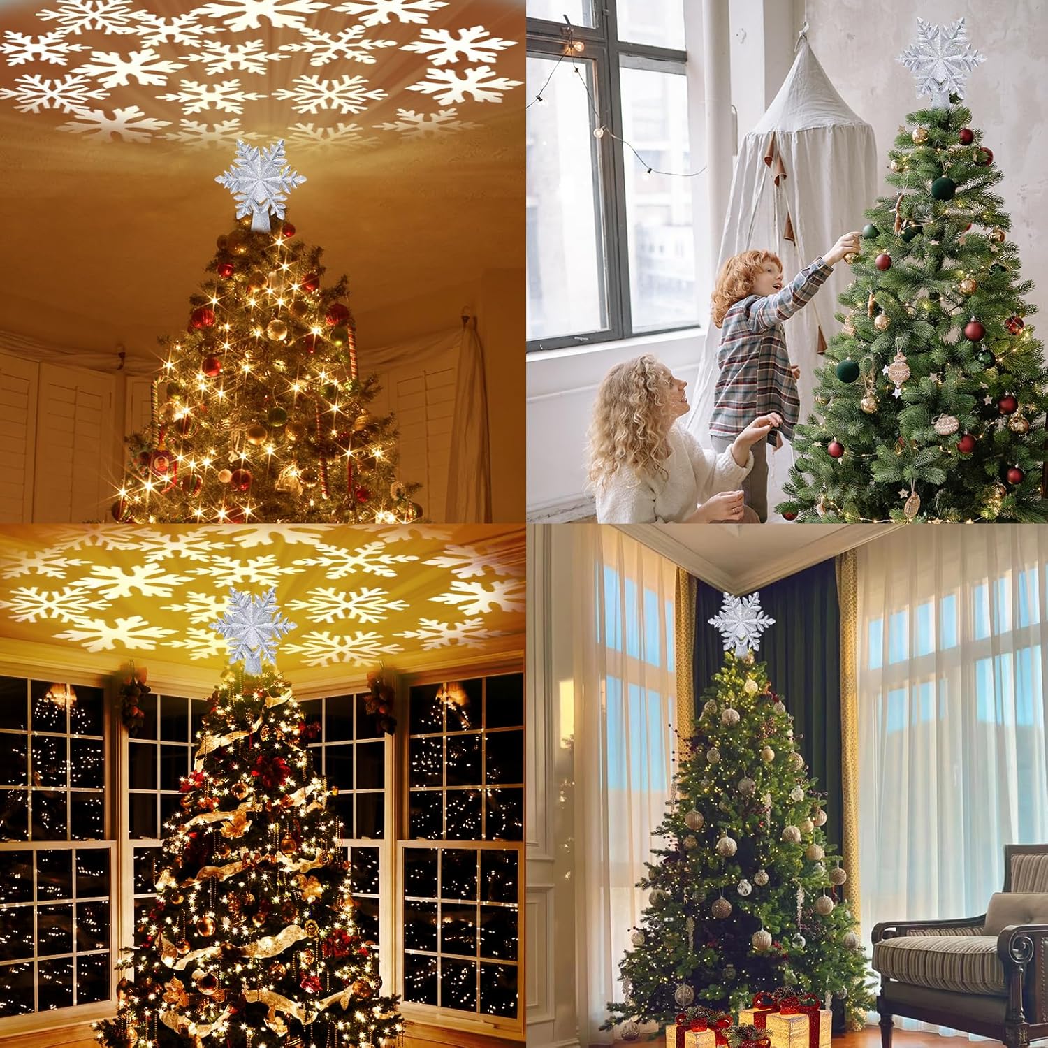 HOLIDAY MAGIC Star Tree Topper with LED Ceiling Projection – Lightweight Holiday Accent for Camping and Travel