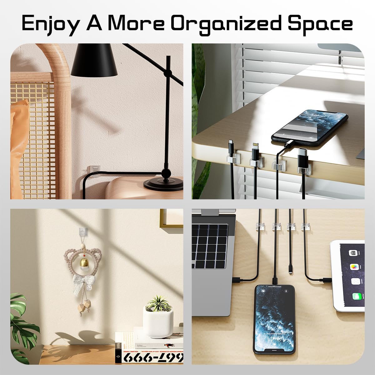 HOLIDAYOWL Practical Housewarming Gift for Renters, Clear Adhesive Cable Clips for Damage-Free Light and Cord Hanging