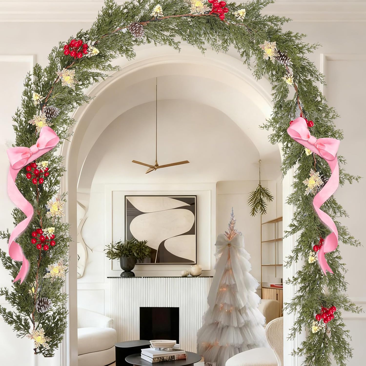 HolyNook Studio Battery Garland – Portable Patio and Balcony Holiday Decoration with Pine Cones