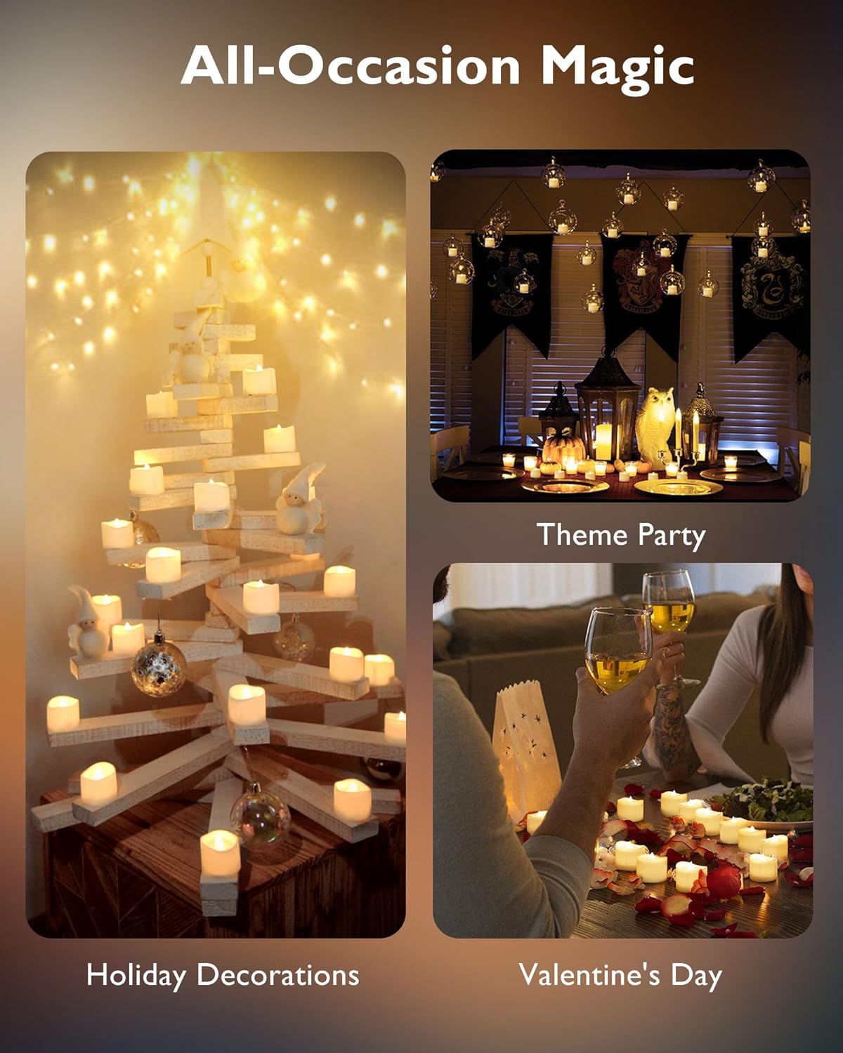 Homemory 48pk LED Tea Lights – Flameless Battery Candles with UN38.8 Certified Batteries, Worry-Free Glow Around Curtains & Decor