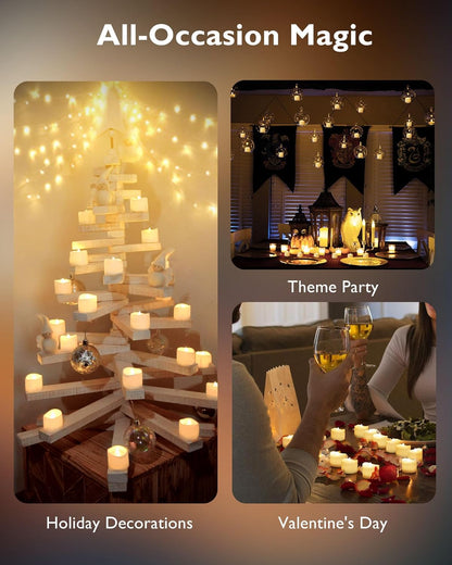 Homemory 48pk LED Tea Lights – Flameless Battery Candles with UN38.8 Certified Batteries, Worry-Free Glow Around Curtains & Decor