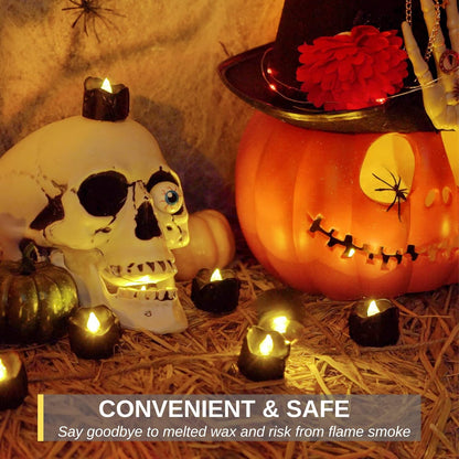Homemory Black Drip LED Tea Light Set – Unique Halloween Gift for Haunted House Hosts, Party Planners & Moody Aesthetic Fans