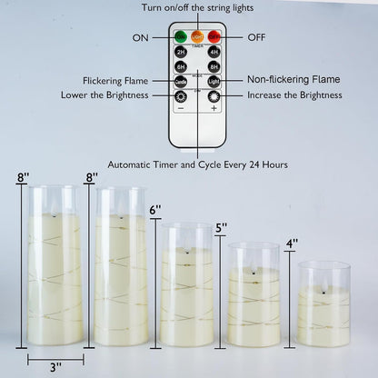 Homemory No Flame Star String LED Candles – Shatterproof Acrylic Pillar Set, Safe for Cats Dogs and Kids Ivory