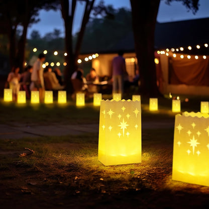 Homemory Paper Luminary Bags with Flickering Tealights – Ambient Table Centerpiece for Dinner Parties and Date Nights