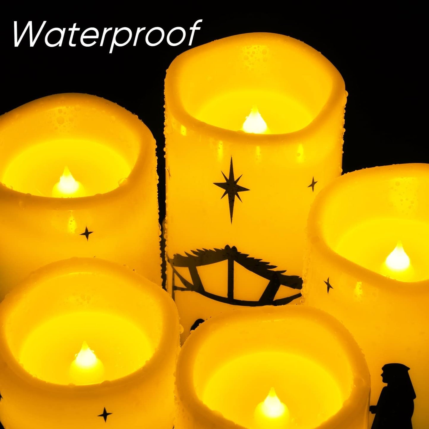 Homemory Smokeless LED Nativity Candles - Fire-Safe Alternative for Dry Greenery and Curtain-Heavy Living Rooms, 5 Pillar Pack