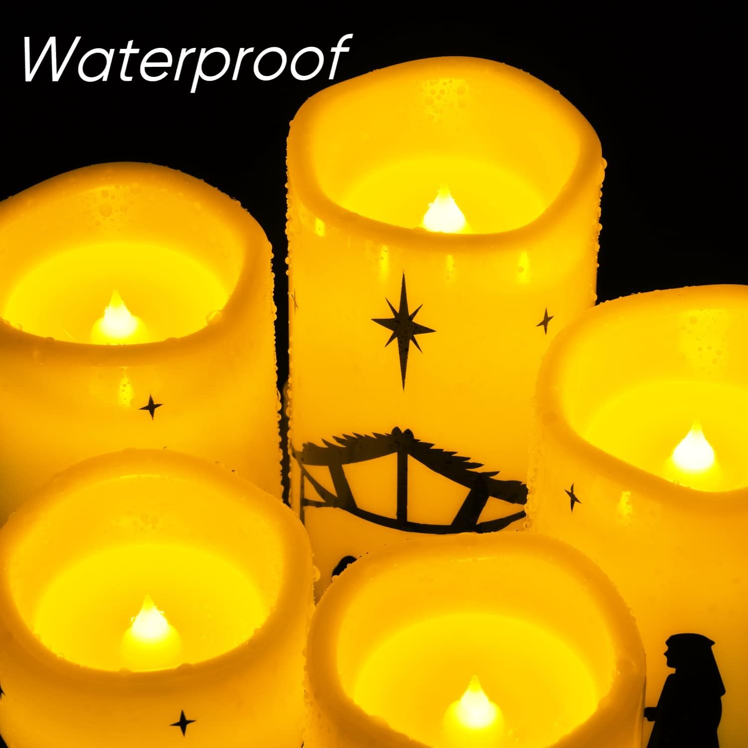 Homemory Smokeless LED Nativity Candles - Fire-Safe Alternative for Dry Greenery and Curtain-Heavy Living Rooms, 5 Pillar Pack