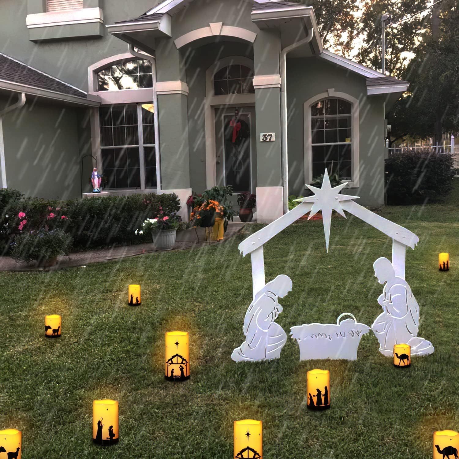 Homemory Smokeless LED Nativity Candles - Fire-Safe Alternative for Dry Greenery and Curtain-Heavy Living Rooms, 5 Pillar Pack